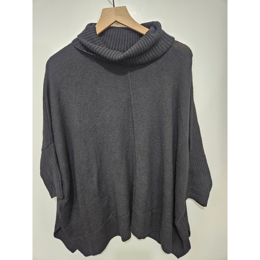 LOFT Women Black Cowl Neck Poncho Sweater Cotton Blend Size XS 484553
